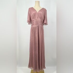 SLNY V-Neck Flutter-Sleeve Metallic A-Line Gown | NWT 14P